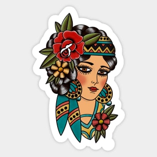 Gypsy Lady Head American Traditional Tattoo Design Sticker